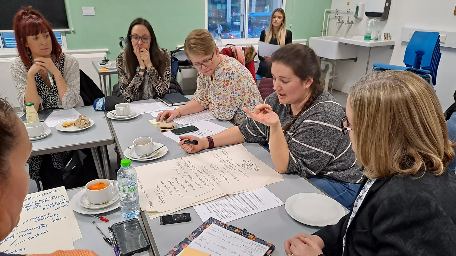 Teachers collaborating on lesson ideas during a project workshop